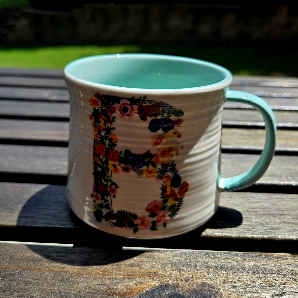 Floral Initial Mug with Aqua Interior